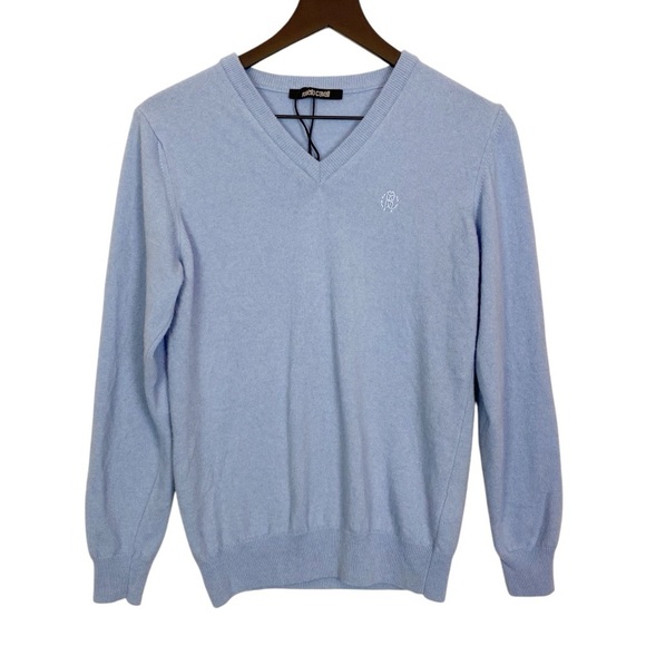 Roberto Cavalli V-Neck Wool Cashmere Sweater Blue - Picture 1 of 6